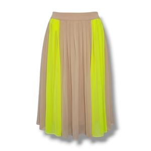 Worthington JCPenney Women's tan & neon yellow pleated a-line skirt - size 4